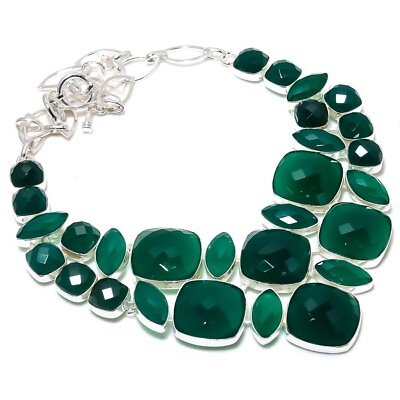#ad Green Onyx Gemstone Handmade Silver Fashion Jewelry Necklace 18quot; MN 1302