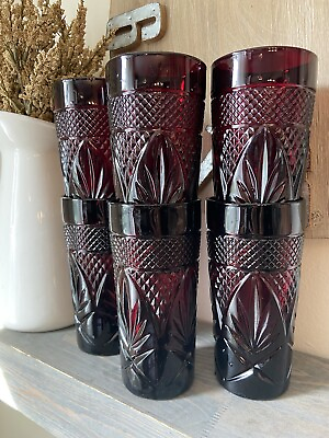 #ad #ad 6 Cristal D#x27;Arques Durand Luminarc Ruby Red Glass Tumblers France Christmas