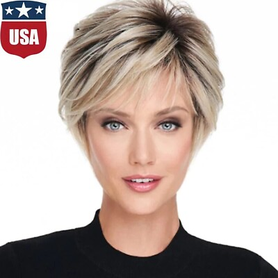 #ad Short Ombre Blonde Pixie Cut Wigs for White Women Synthetic Short Hair Layere US
