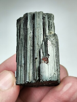 #ad Spessartine garnet tiny crystal on matrix black Tourmaline from Pak. quot;27 gramsquot;