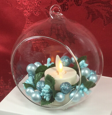 3 Blue Berry Luminara Candles Ornaments Flame Effect Tea Light Hanging RemoteNEW
