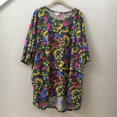 #ad LuLaRoe Vintage Irma Top Women#x27;s Green Floral Bird Print Shirt EUC Size 3XL