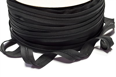 #5 Black Nylon Zipper Chain Tape Cloth Fabric Apparel Jackets Heavy Duty