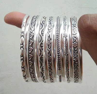 #ad #ad 14 Set Of Silver Bangles Solid 925 Silver Handmade Stackable Women Bangle TU1