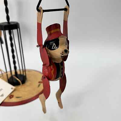 Reproduction Antique Cat Dog Spinning on Pole Toy Metal Wood Tiger Lily 16quot; Deco