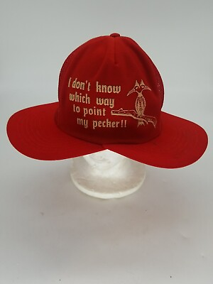 Vintage 1980’s hat novelty snapback Double Billed funny quot;point my peckerquot; red