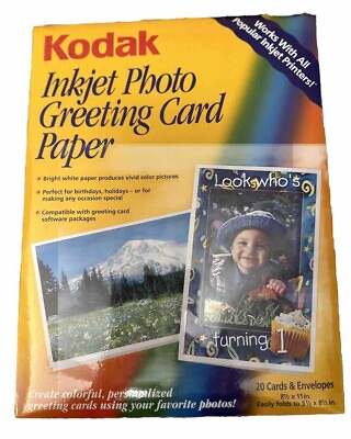 #ad Kodak 8.5quot; X 11quot; Inkjet Photo Greeting Card Paper 20 Card Envelope New Sealed