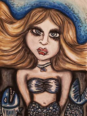 #ad MERMAID Siren art print 13x19 Artist KSams Signed Dark Sea Gothic Woman Fish
