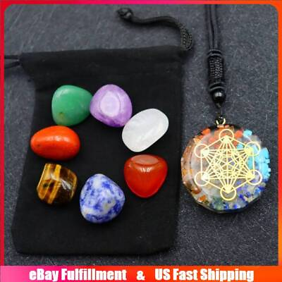 #ad Natural 7 Chakra Healing Crystal Tumbled Stone Orgonite Energy Pendant W Pouch