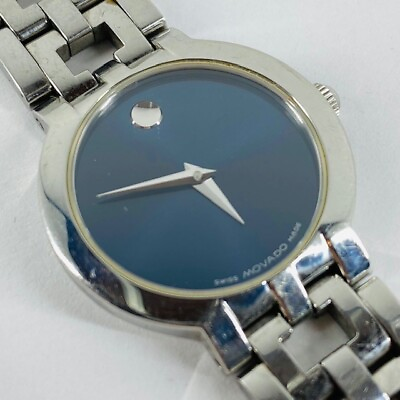 MOVADO WOMAN#x27;S MUSEUM Blue Stainless Steel MOD 87 A1 1843 SWISS MADE NEW BATTERY