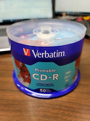 New Verbatim CD R Silver Injet Printable Discs Spindle Pack Of 50 Optical Media