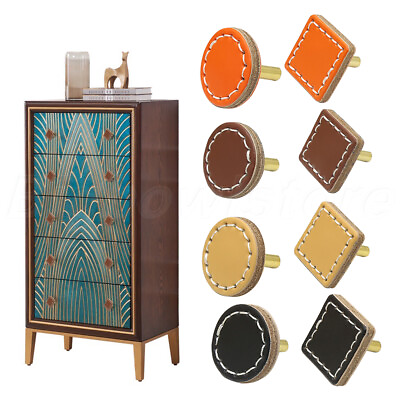 1x Hand Sewn Leather Pulls Handle Kitchen Cabinet Cupboard Door Knob Furniture