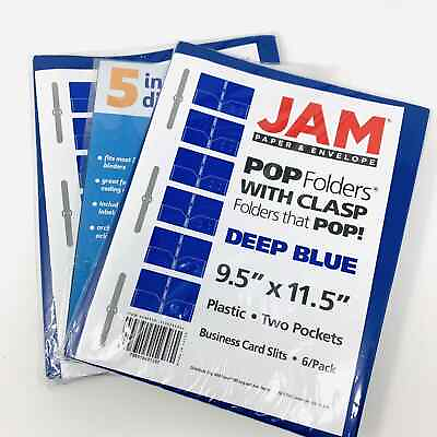 #ad JAM PAPER Folders Heavy Duty Plastic 2 Pocket Blue 6 Pk and Divider Set