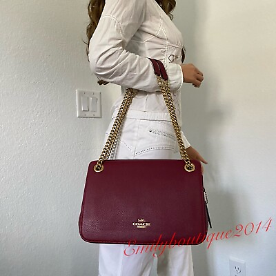 NWT Coach 78798 Bryant Convertible Carryall Deep Red Leather Chain Bag Crossbody