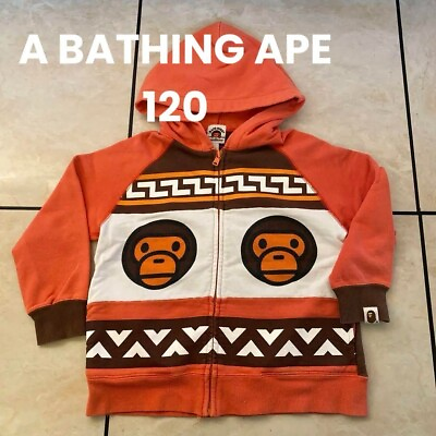 #ad BAPE Kids Milo Print Brown Orange Zip Parka Hoodie 120cm 5T A BATHING APE