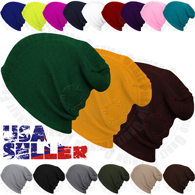 Beanie Cap Plain Knit Ski Skull Hat Cuff Winter Solid Warm Slouchy Men Women Hat