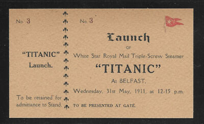 Titanic White Star Line Launch Ticket Reprint On Original Period 1912 Paper *004