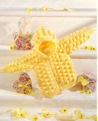 #ad Crochet Knit Pattern Baby Aran Popcorn Stitch Cardigan Jacket with Hood 14 26quot;