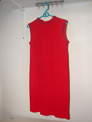 #ad Vintage 60s Retro GoGo Red Polyester Dress Sleeveless Kay Windsor Ribbon Detail