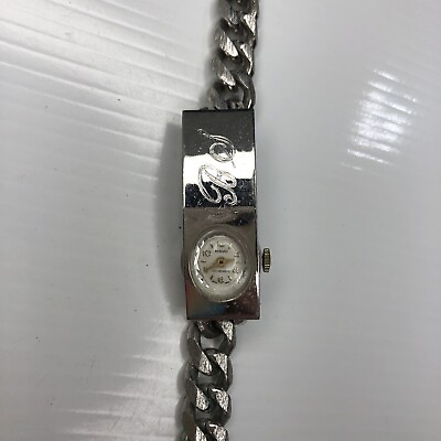 X11 MAWI Swiss Antimag Engraved Monogram Silver Chain Watch Not Winding 7.5in