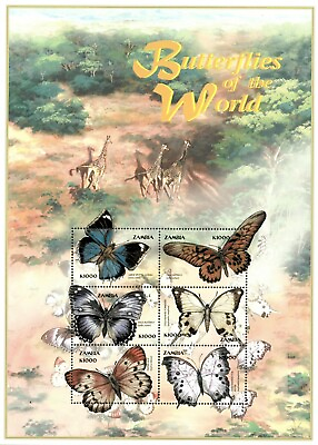 #ad Zambia 2000 Butterflies of The World Sheet of 6 Stamps Scott #864 MNH