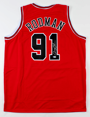 Chicago Dennis Rodman Signed Red Jersey Auto BAS Beckett COA