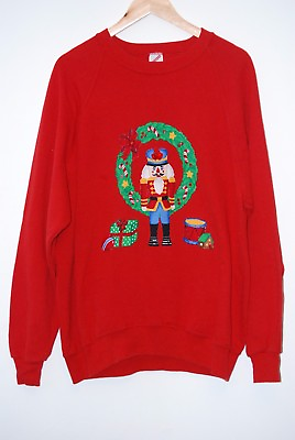 #ad VTG Jerzees Ugly Nutcracker Christmas Sweater Working Jingle Bells Womens XXL
