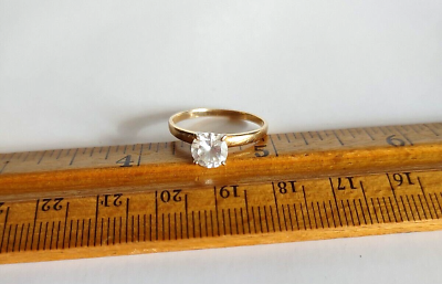 #ad Vintage 10k Yellow Gold CZ Solitaire Ring Size 8.25 *1.8 Grams