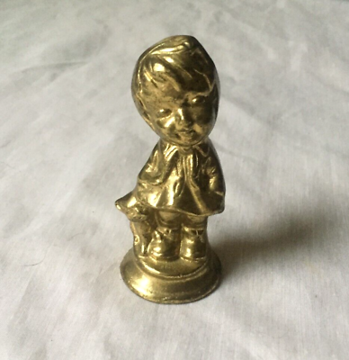 VINTAGE SOLID BRASS quot;BOY AND CATquot; 3.5quot; FIGURINE MADE IN CANADA