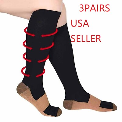 #ad 3 Pairs Compression Socks Hg Knee High Copper Mens Womens S XXL USA