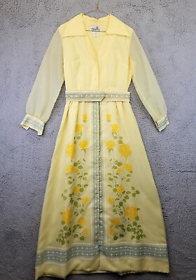 #ad #ad Vintage 60s Alfred Shaheen Yellow Floral Maxi Dress Modern Size S Vintage 10