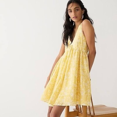 #ad J. Crew Swingy V Neck Yellow Tossed Floral Mini Empire Waist Dress Nwt S