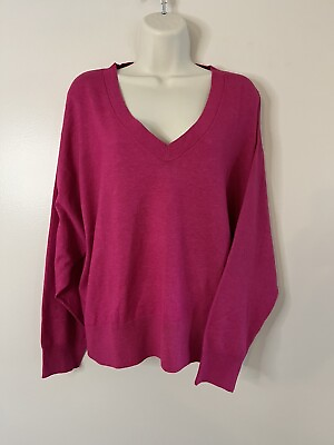 #ad #ad Womens Hot Pink V Neck Sweater Sz XL Soft Lightweight Knit For Spring Easter