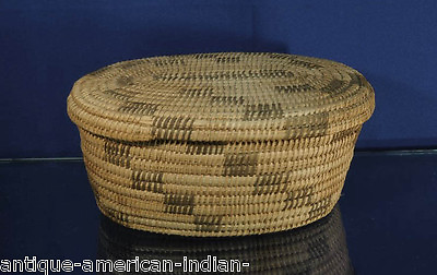 Antique Pima basket C. 1930 with lid; Sewing Basket