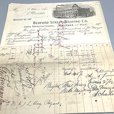 Bill from Bedford Street Weaving In Belfast Ireland to Philadelphia PA Oct 1875