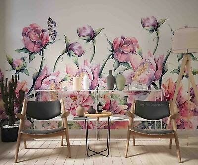 #ad 3D Pretty Pink Rose Butterfly Wallpaper Wall Murals Removable Wallpaper 888