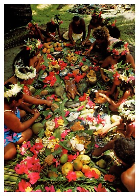 Tahiti Tahitian Feast Tropical Food Chrome Postcard UNP