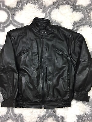 #ad Phoenix Men Black Leather Motorcycle Riding Jacket Biker Coat 44