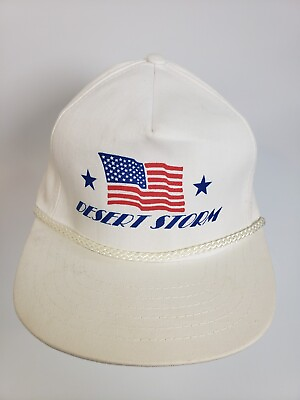 Vintage Desert Storm White Cable Hat Cap Snapback Flag Headliners IAAC OSFM