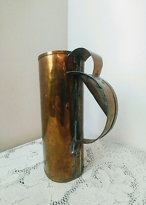 #ad Antique Vtg Hand Made Brass Stein Tankard Tall Unique Brass Handle Mug 9 1 8#x27;#x27;