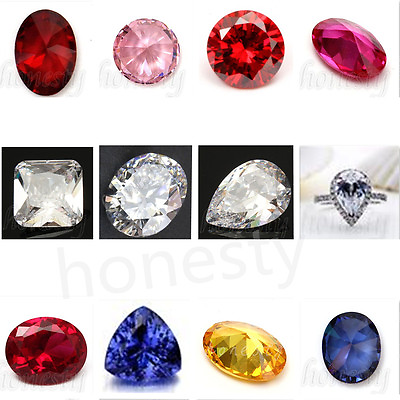 #ad 1pc Artificial Round Oval Cut Shaped Stunning Lustrous Sapphire Loose Gemstone