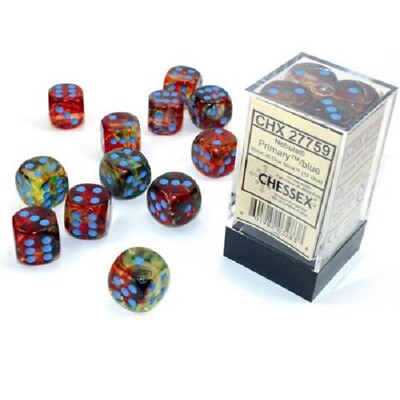 #ad Chessex Nebula Primary with Blue 12 Dice Set 6 Sided 16mm d6 Luminary Glow