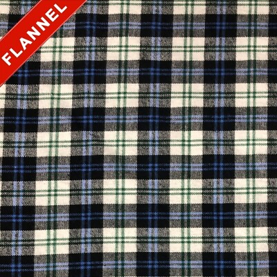 #ad Ivory amp; Blue Plaid Cotton Flannel Fabric 60quot; Wide Sold by the Yard and Bolt