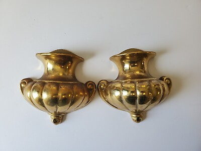Pair of Vintage 1989 Bombay Co Inc Solid Brass Wall Pocket Urn Vase 5.5in