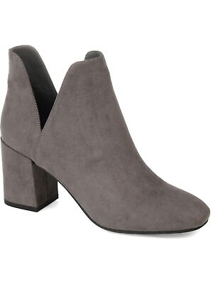 #ad JOURNEE Womens Gray Deep V Side Slits Square Toe Block Heel Booties 5.5