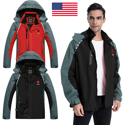 Mens Windproof Waterproof Hooded Coat Full Zip Lined Rain Jacket Lightweight US