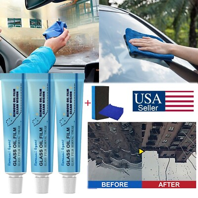 #ad 3PCS Car Glass Oil Film Cleaner Removal Cream Paste with Sponge and Towel USA