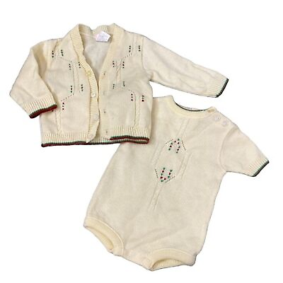 #ad 1960s vintage embroidered knit baby bodysuit cardigan sweater boys girls 6 mo