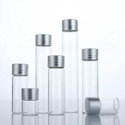 #ad Luxurious 5ml 200ml Empty Transparent Glass Storage Bottle Aluminum Silver Caps