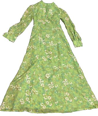 #ad #ad Vintage 60s 70s Mod Floral Green Cottage Core Fairy Core Fantasy Dress